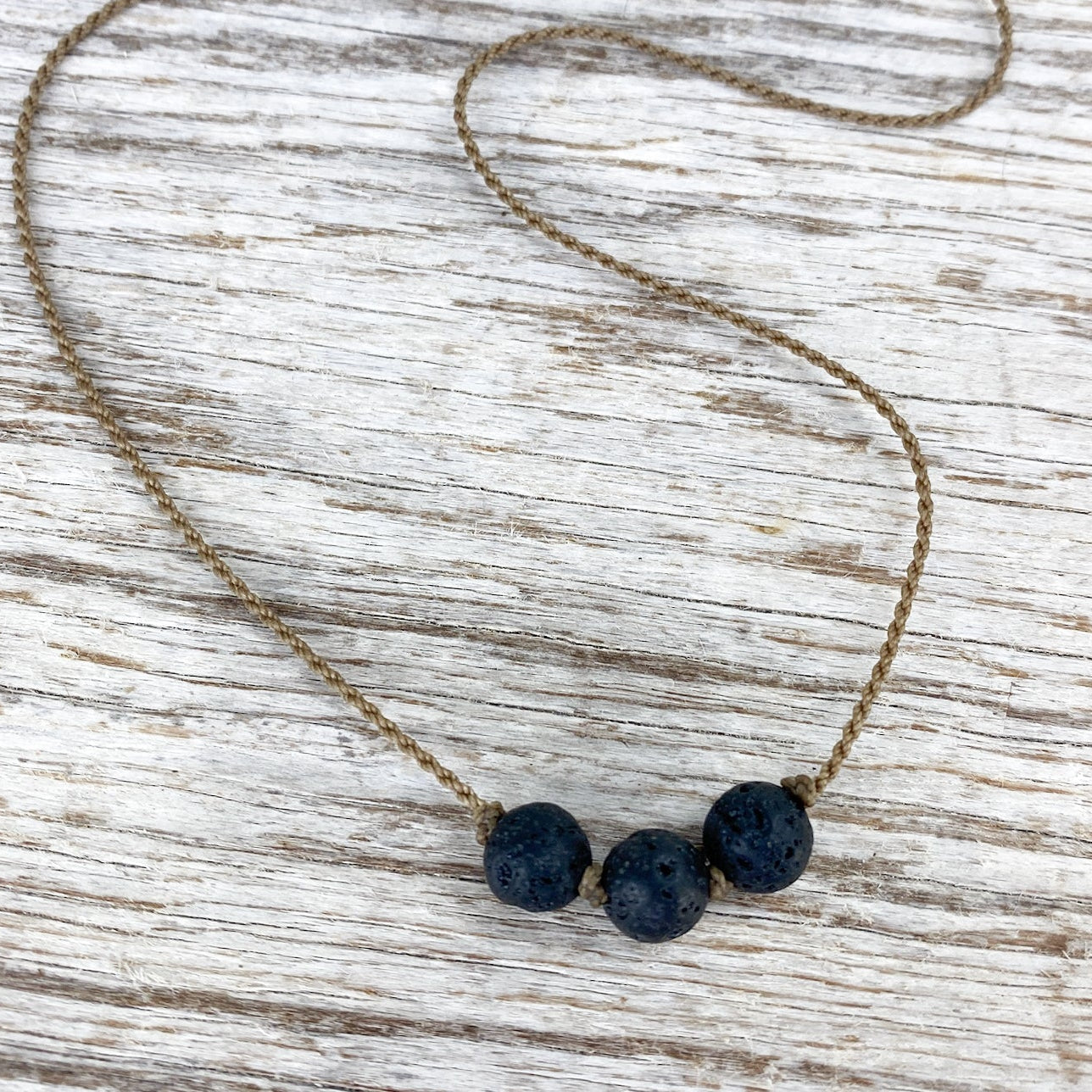 Triple Knotted Necklace-1766-Lava Rock Round Medium
