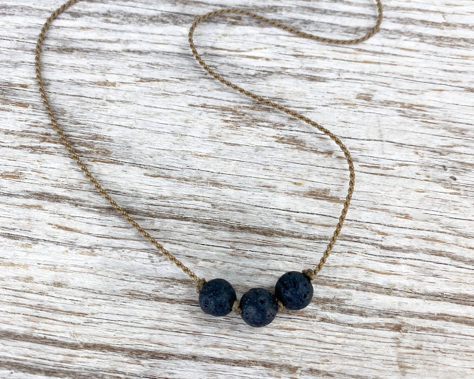Triple Knotted Necklace-1766-Lava Rock Round Medium