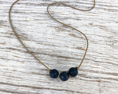 Triple Knotted Necklace-1766-Lava Rock Round Medium