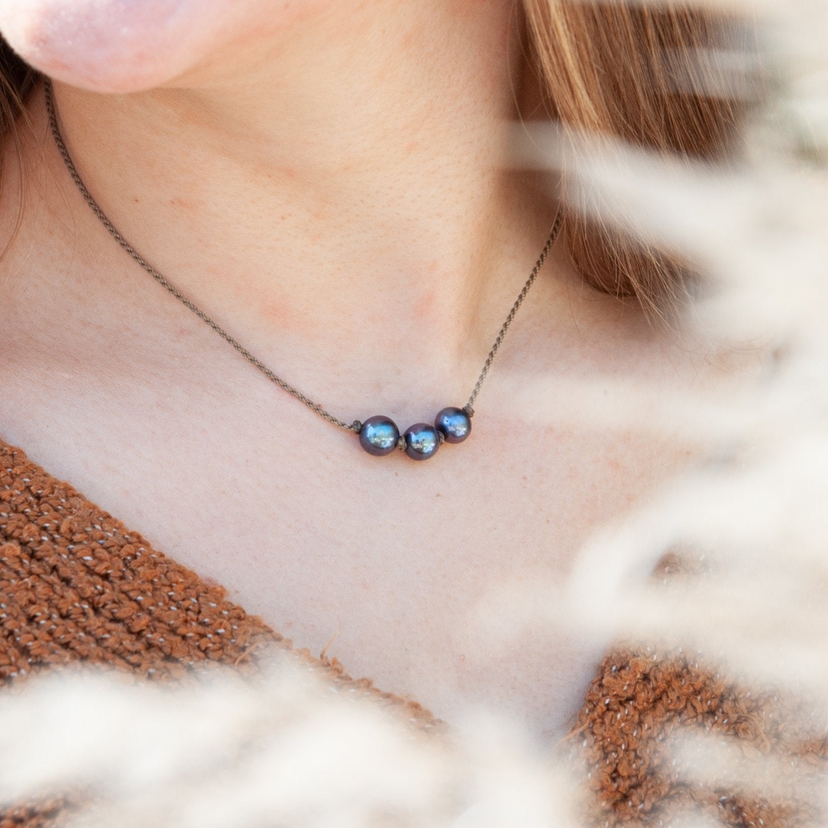 Triple Knotted Necklace-1439-Peacock Pearl Round Medium