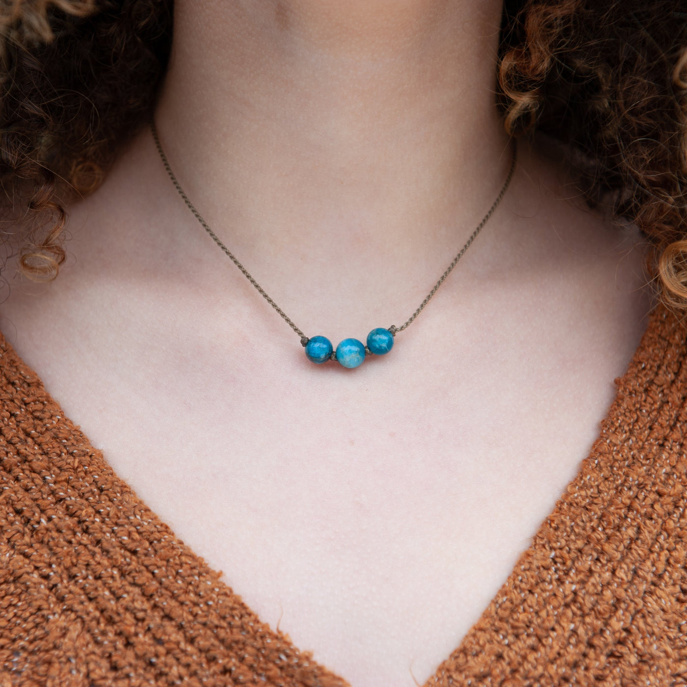 Triple Knotted Necklace-1146-Apatite Round Medium