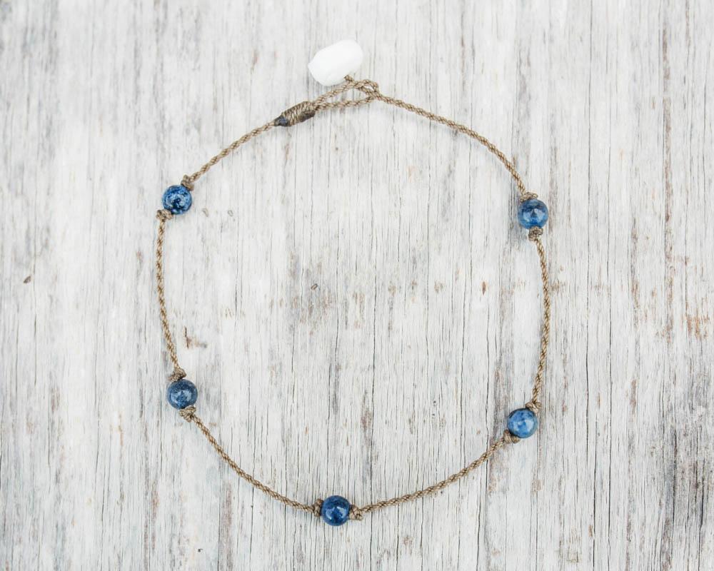 Princess Anklet-1298-Blue Dumortierite Round Petite