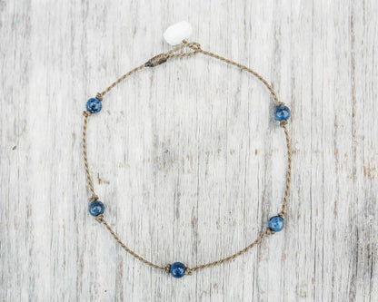 Princess Anklet-1298-Blue Dumortierite Round Petite