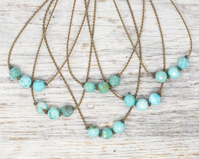 Triple Knotted Necklace-1116-Turquoise Howlite Faceted Round Medium