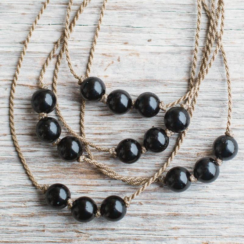 Triple Knotted Necklace-1759-Black Onyx Round Medium