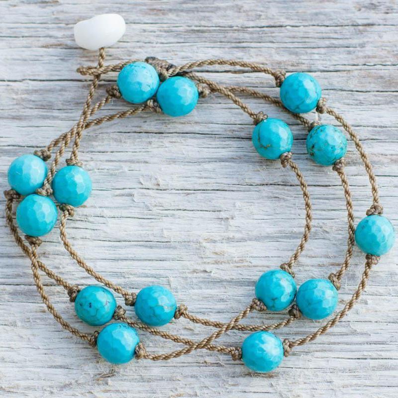 Wrap-1116-Turquoise Howlite Faceted Round Medium