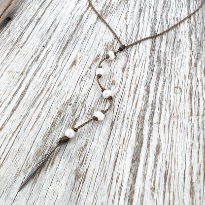 Y Necklace Petite-0032-White Pearl Oval Petite