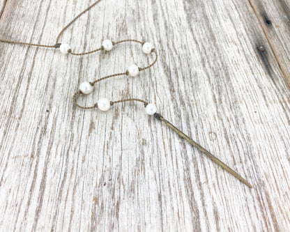 Y Necklace-0027-White Pearl Round Medium