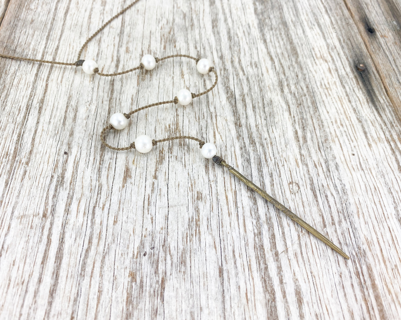 Y Necklace-0027-White Pearl Round Medium