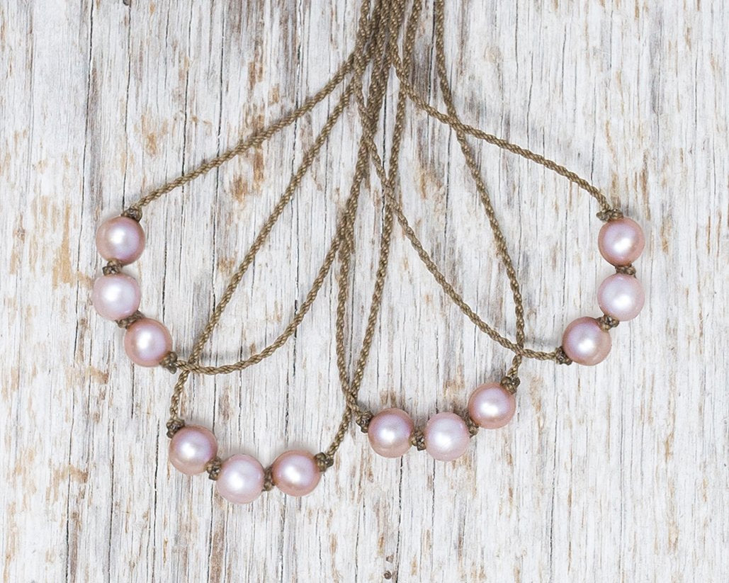 Triple Knotted Necklace-0218-Blush Pearl Round Medium
