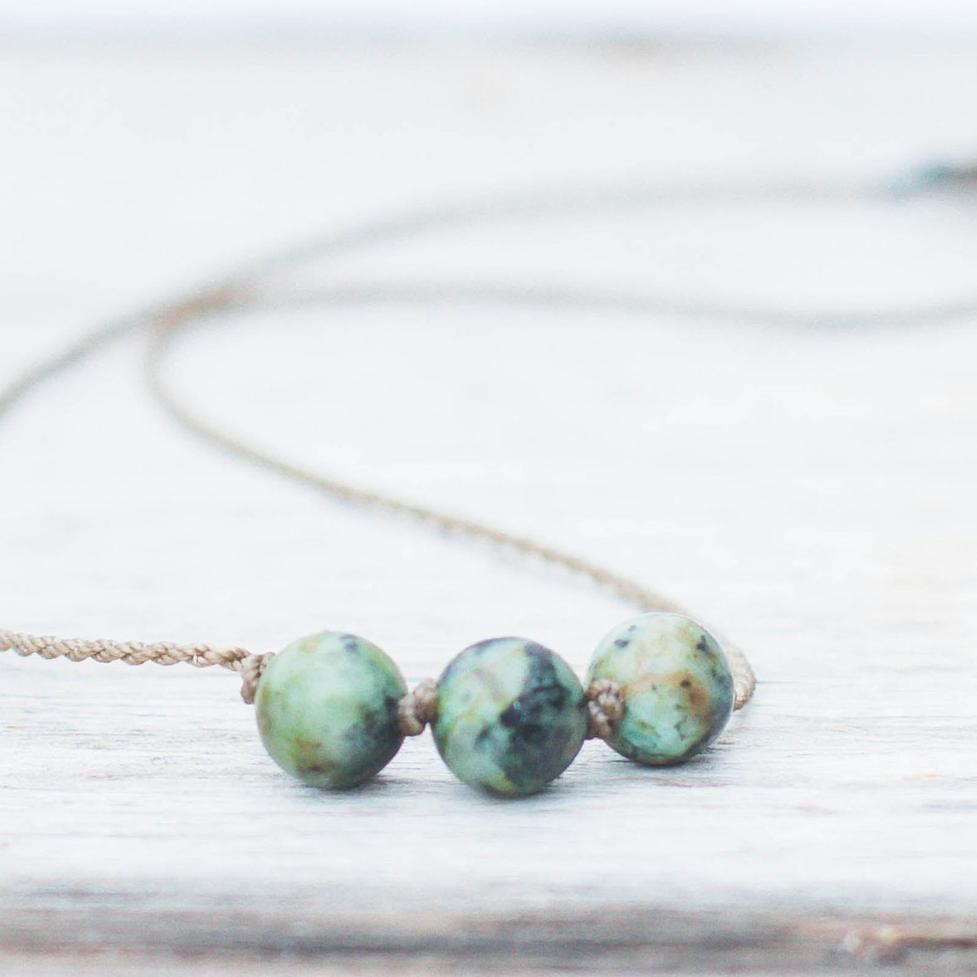 Triple Knotted Necklace-1031-African Turquoise Round Medium