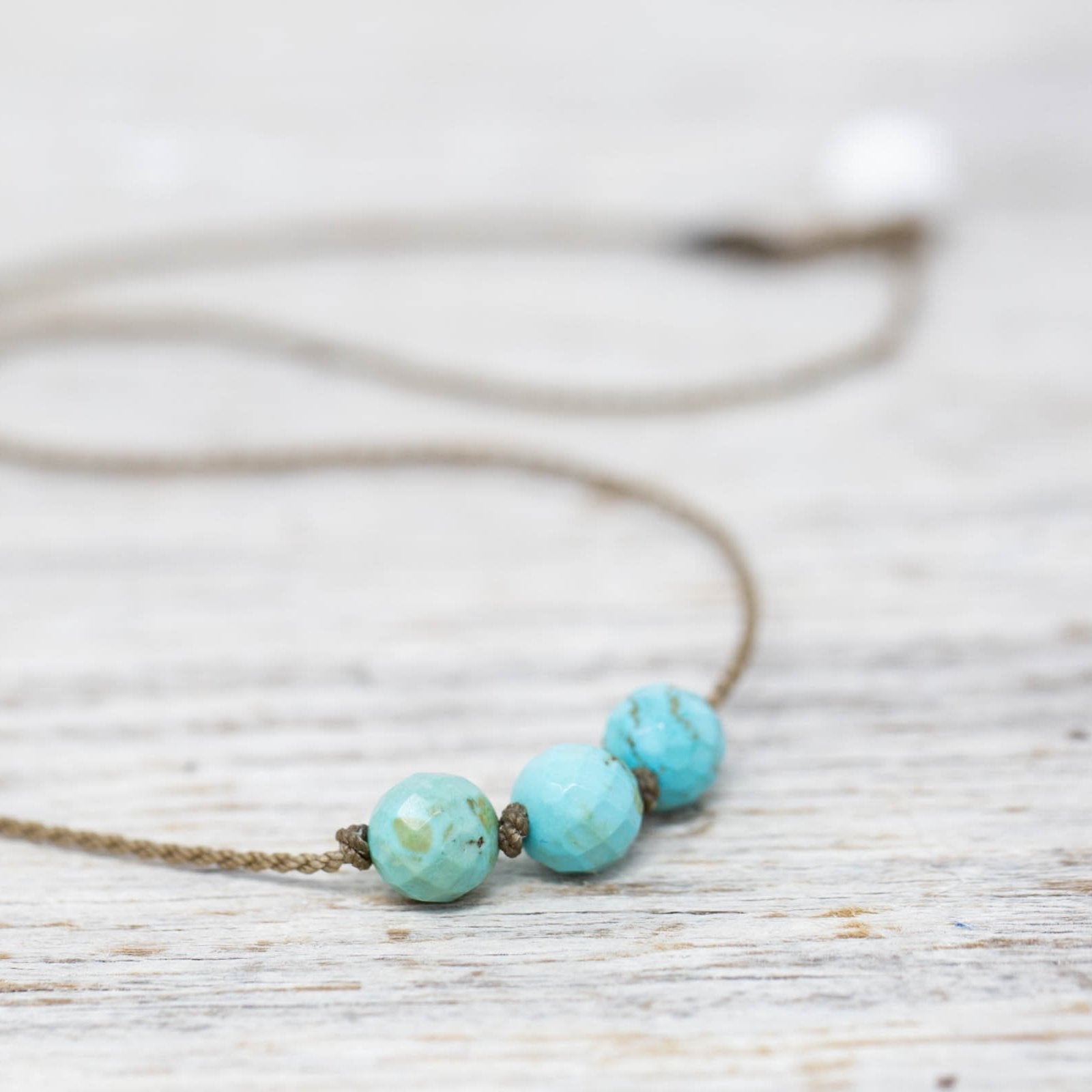 Triple Knotted Necklace-1116-Turquoise Howlite Faceted Round Medium