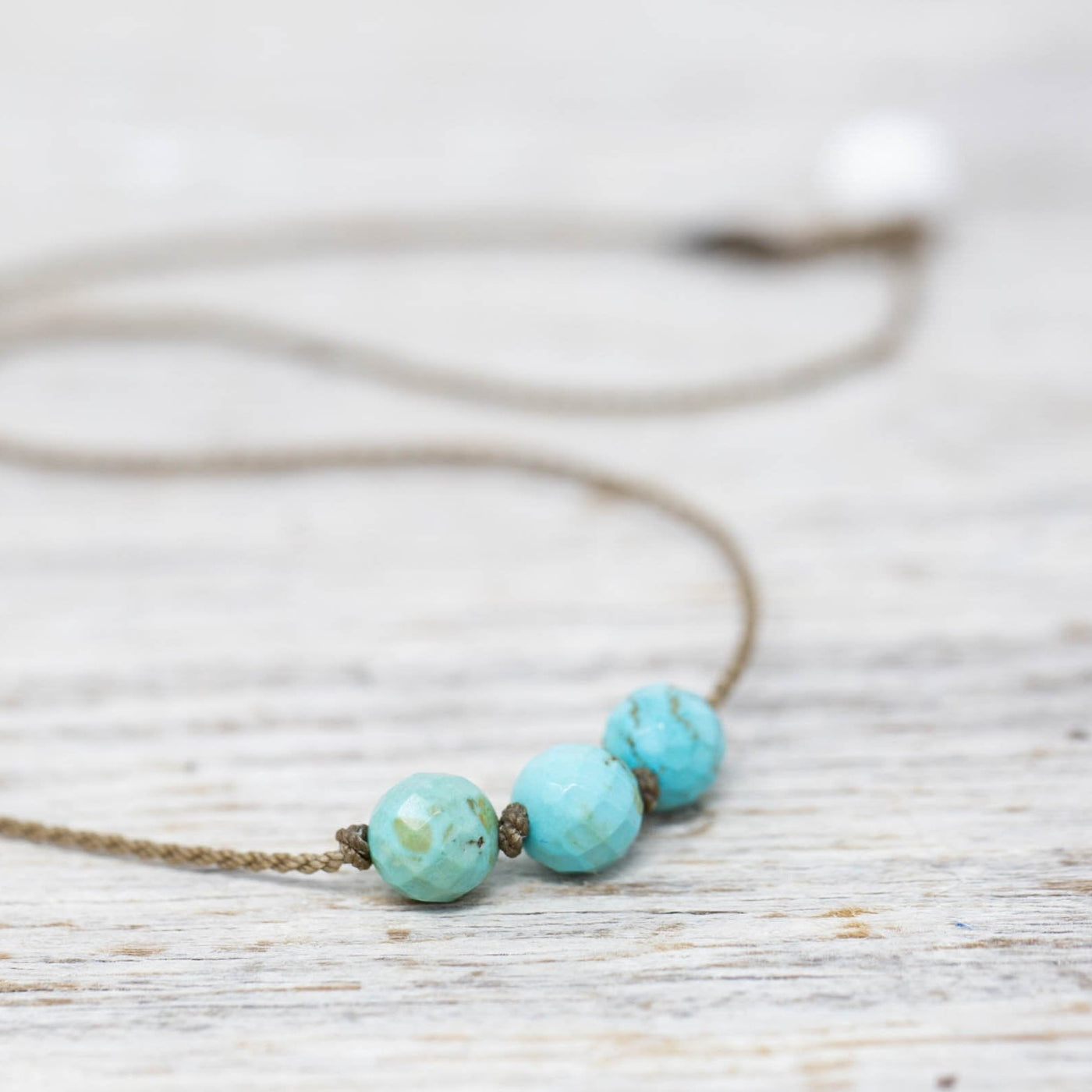 Triple Knotted Necklace-1116-Turquoise Howlite Faceted Round Medium