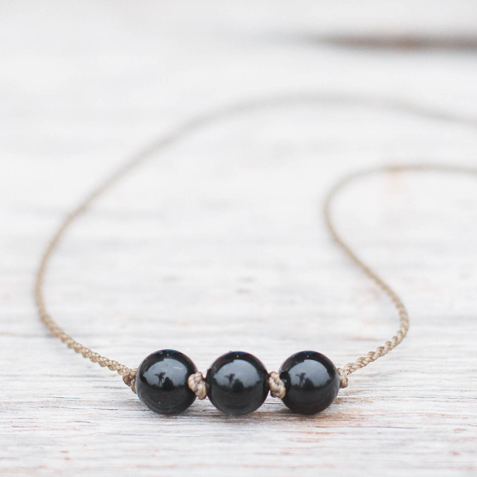 Triple Knotted Necklace-1759-Black Onyx Round Medium