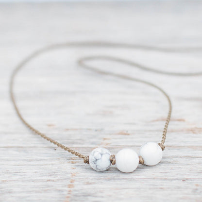 Triple Knotted Necklace-0102-White Howlite Round Medium